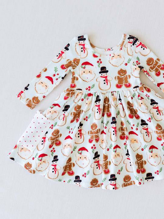 Baby Girls Winter Snowman Gingerbread Pockets Knee Length Dresses preorder(moq 5)