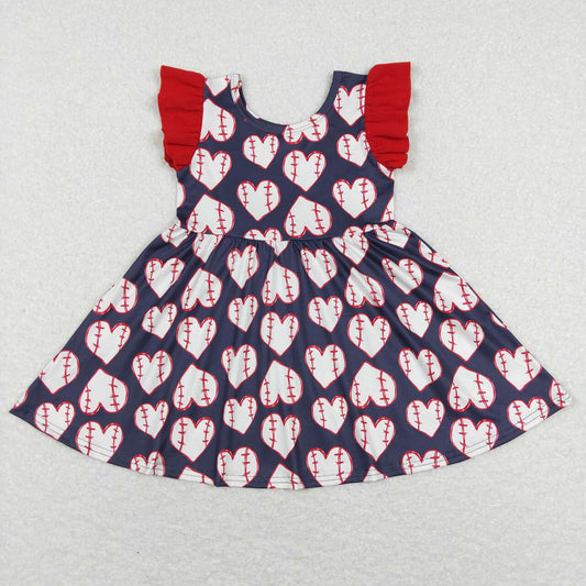 Baby Girls Flutter Sleeve Baseball Red Twirl Knee Length Dresses