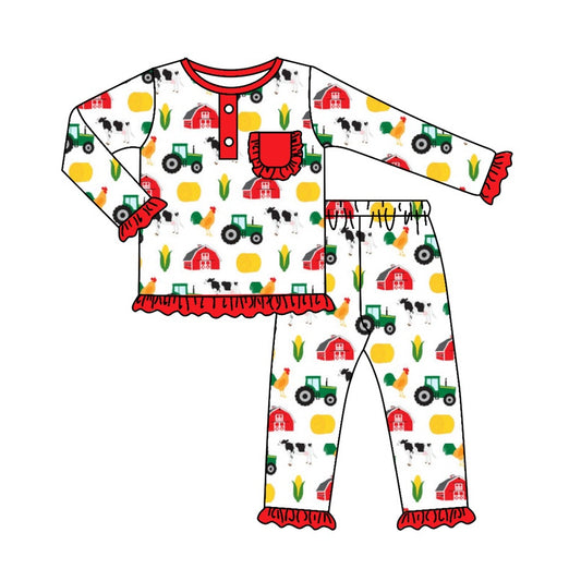 Baby Girls Red Farm Corn Top Ruffle Pants Pajamas Sets preorder(moq 5)