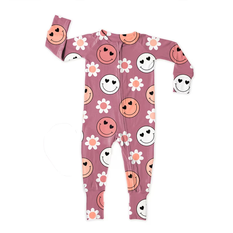 Baby Infant Girls Flowers Smile Long Sleeve Zip Rompers preorder(moq 5)