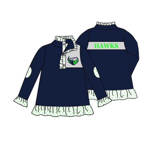 Baby Girls Long Sleeve Team Navy Green Buttons Pullover Shirt Tops preorder(moq 5)