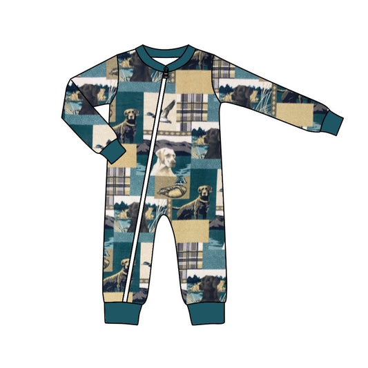 Baby Kids Boys Long Sleeve Duck Dog Blue Zip Rompers preorder(moq 5)