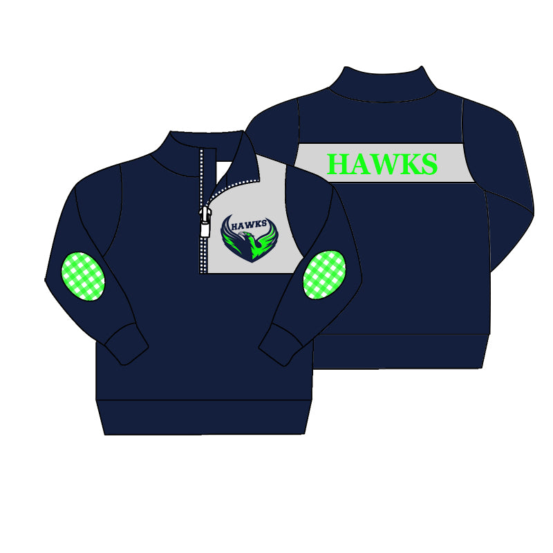 Baby Boys Long Sleeve Team Navy Green Zip Pullover Shirt Tops preorder(moq 5)