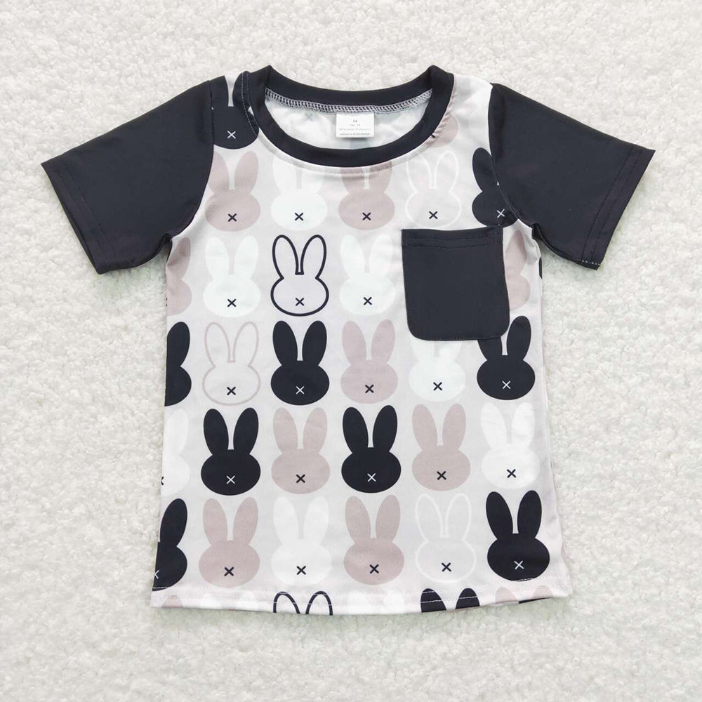 Baby Boys Easter Black Rabbits Pocket Short Sleeve Tee Shirts Tops