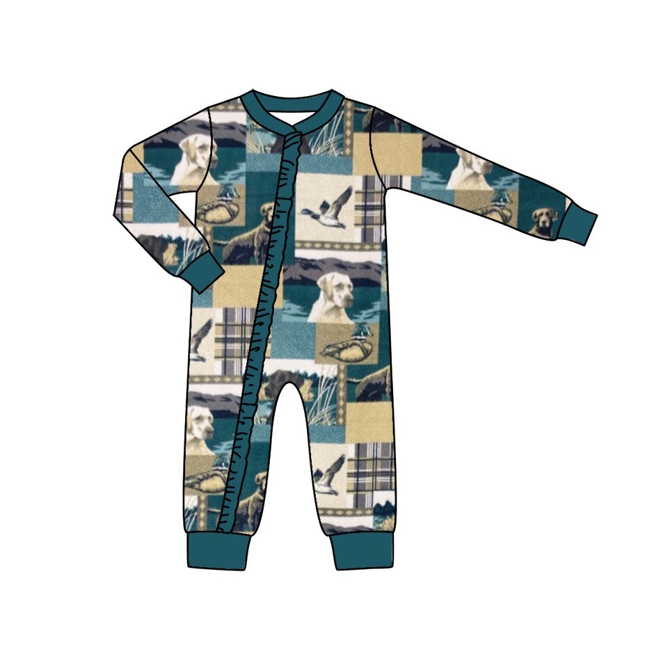 Baby Kids Girls Long Sleeve Duck Dog Blue Zip Rompers preorder(moq 5)