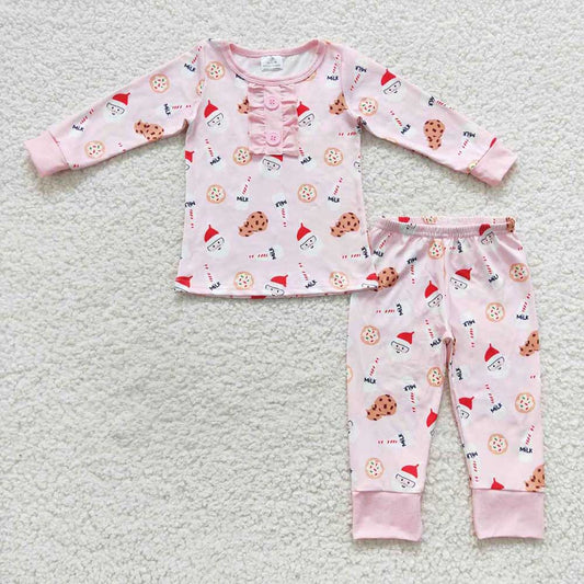 Baby Girls Pink Christmas Santa Cookie Pajamas Clothes Sets