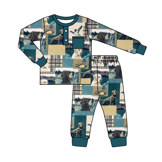 Baby Boys Blue Hunting Dog Duck Top Pants Pajamas Sets preorder(moq 5)