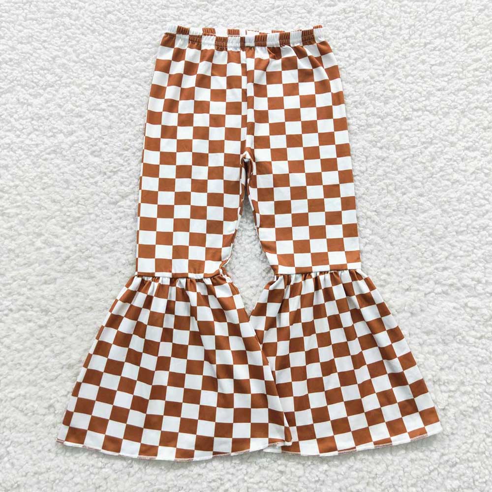 Baby Girls Brown Checkered Bell Bottom Pants