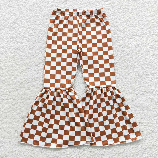 Baby Girls Brown Checkered Bell Bottom Pants