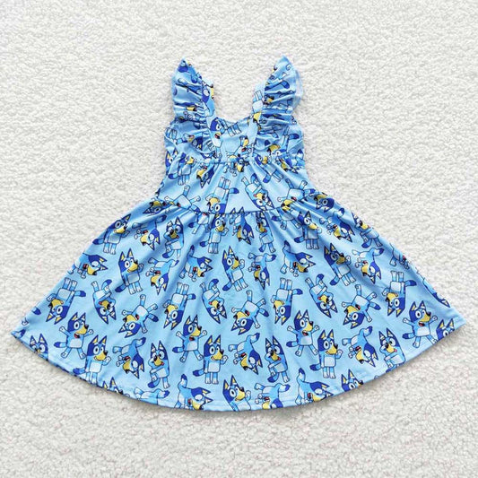 Baby Girls Blue Dogs Knee Length Ruffle Dresses