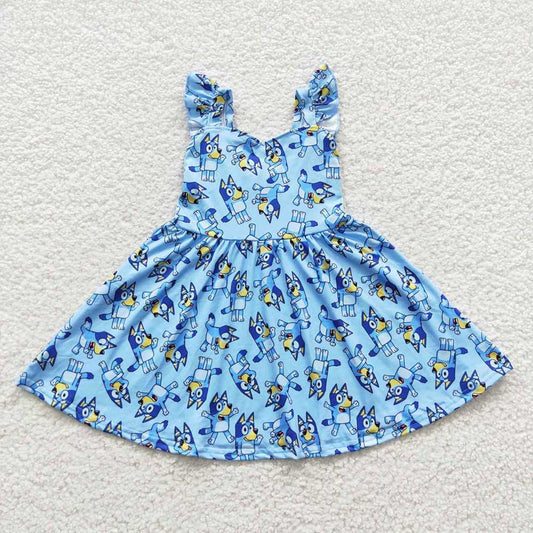 Baby Girls Blue Dogs Knee Length Ruffle Dresses