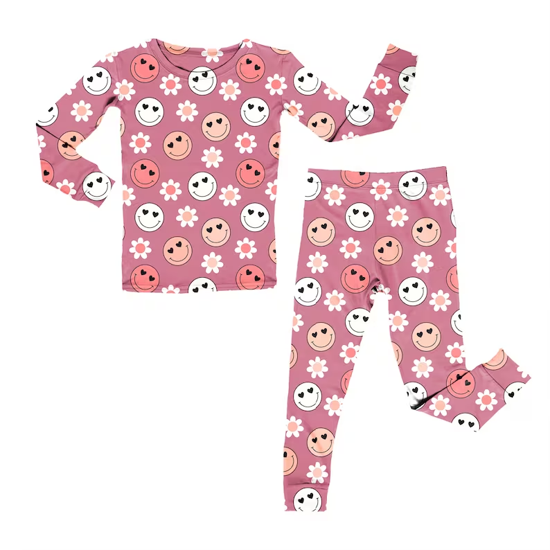 Baby Girls Smile Flowers Long Sleeve Shirt Pants Pajamas Sets preorder(moq 5)