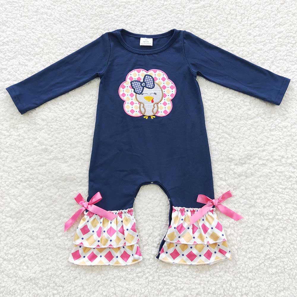 Baby Girls Navy Turkey Rompers