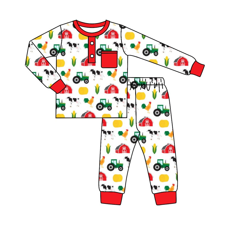 Baby Boys Red Farm Corn Top Pants Pajamas Sets preorder(moq 5)