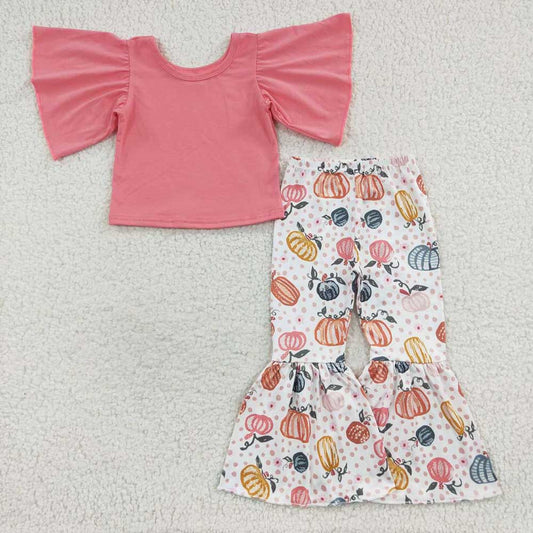 Baby Girls Pink Tee Pumpkin Bell Pants Clothes Sets