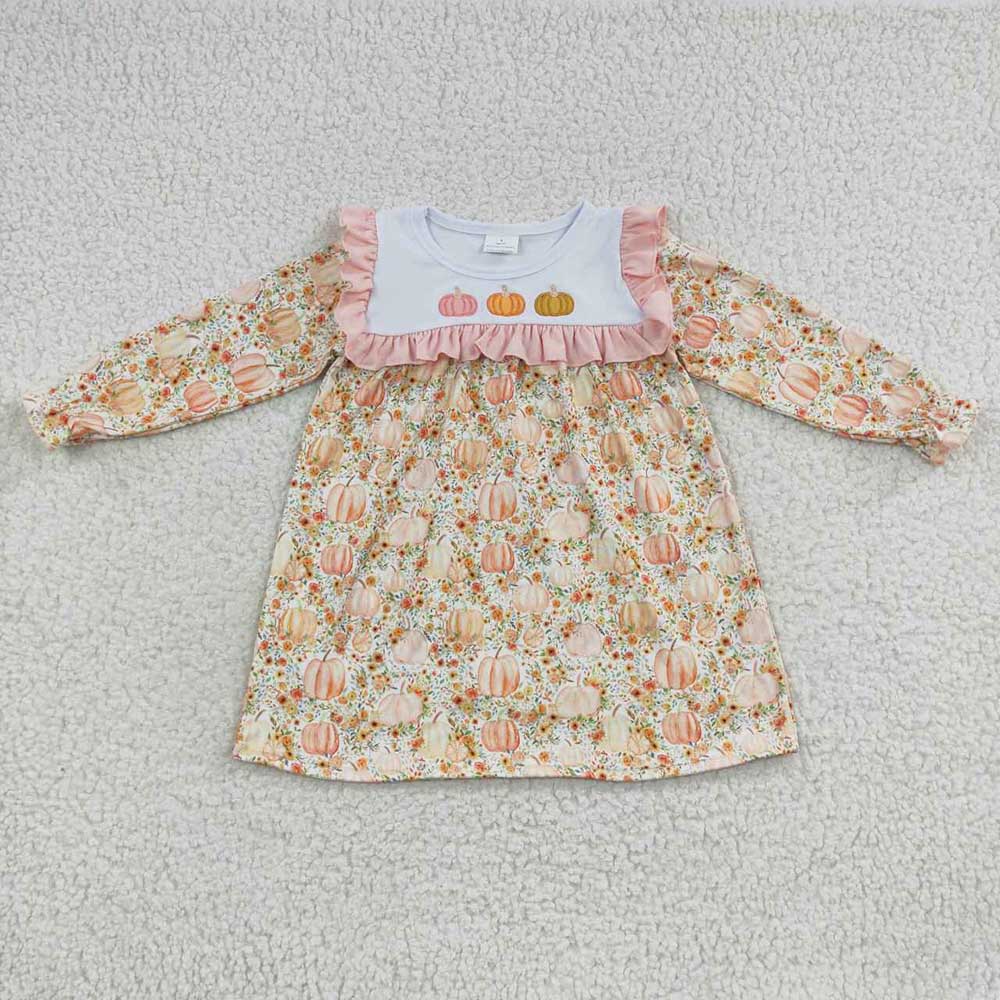 Baby Girls Pumpkin Floral Knee Length Dresses