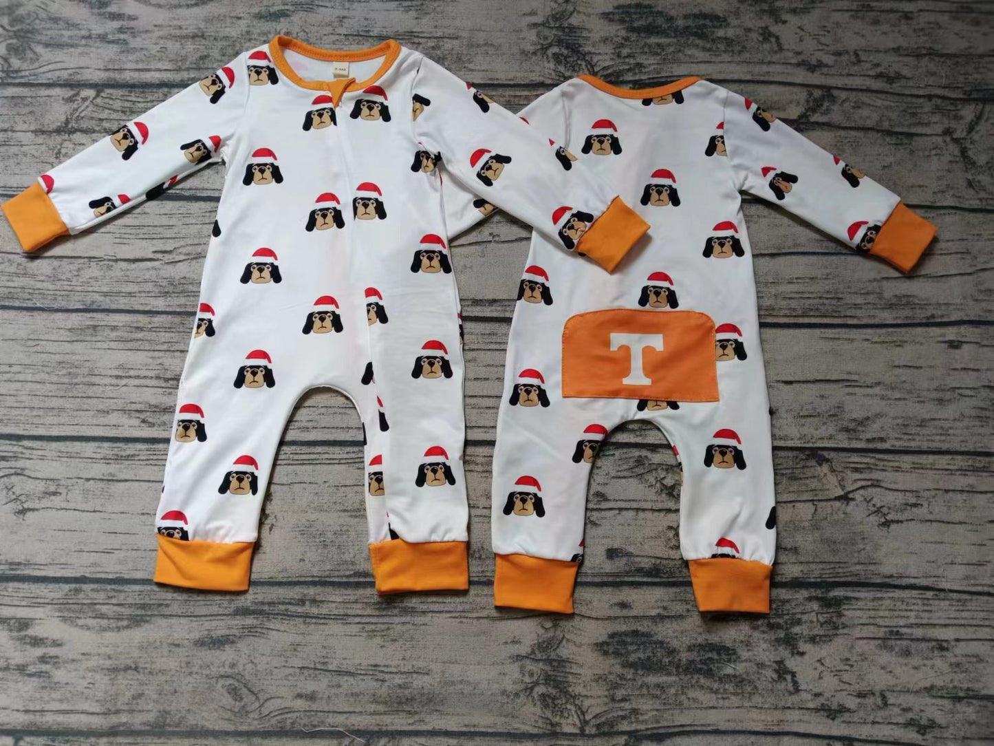 Baby Boys Christmas Team Orange Zip Rompers preorder(moq 5)