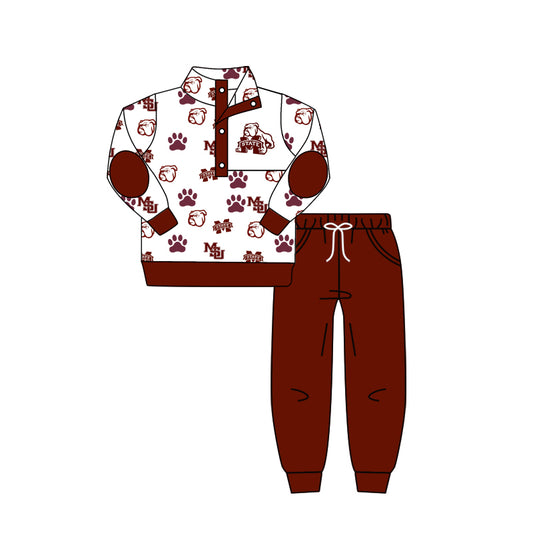 Baby Boys Dark Red Dog Team Top Pants Clothes Sets preorder(moq 5)