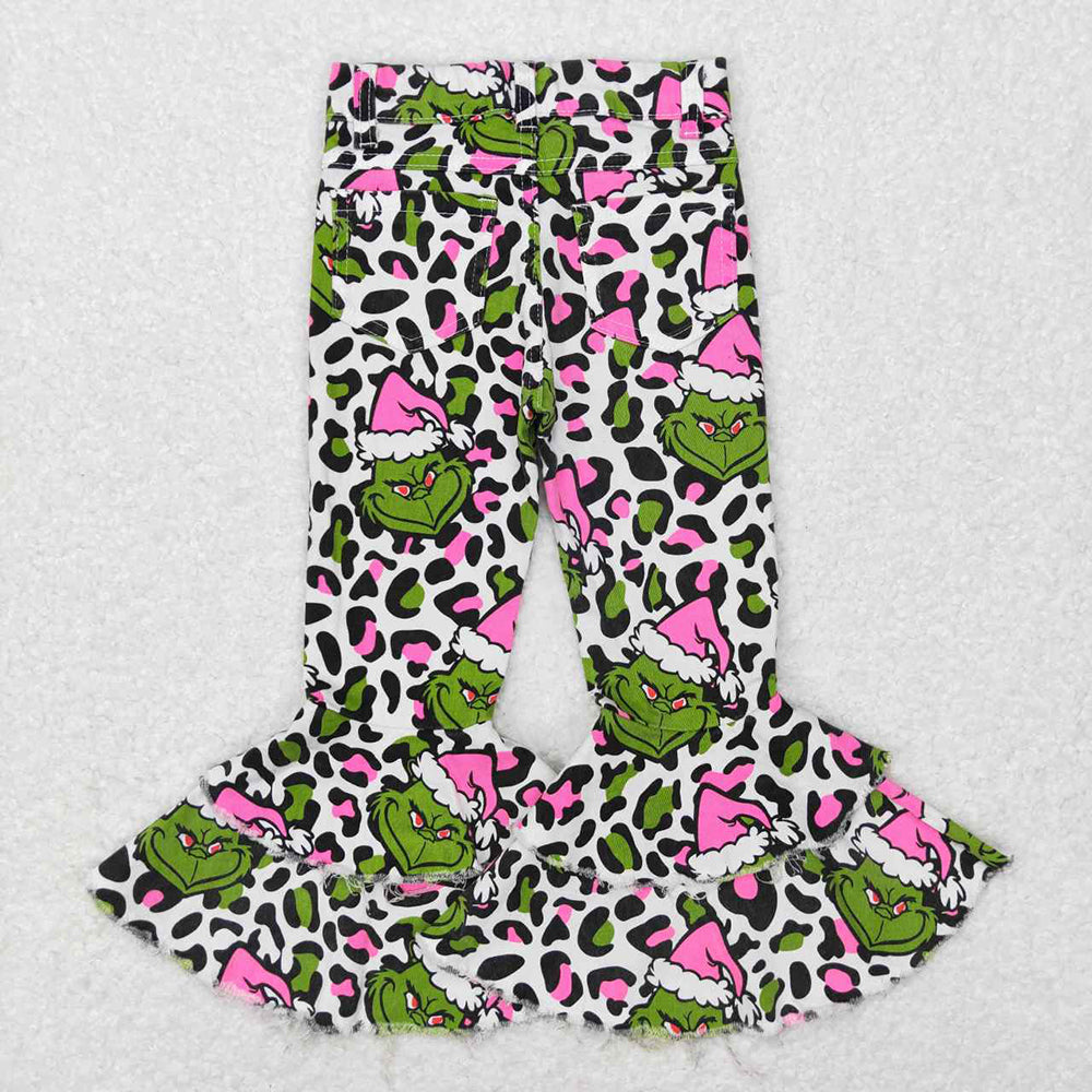 Baby Girls Christmas Frog Leopard Bell Denim Pants