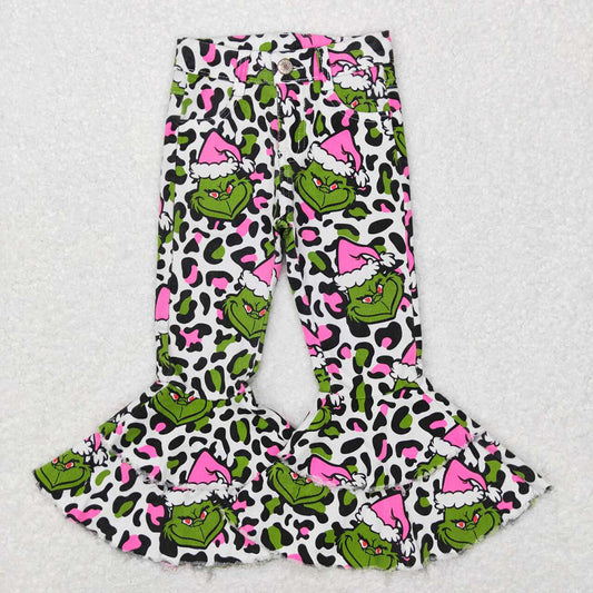 Baby Girls Christmas Frog Leopard Bell Denim Pants