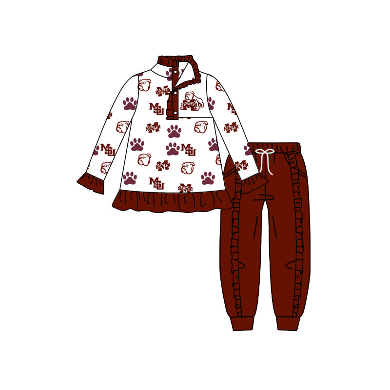 Baby Girls Dark Red Dog Team Top Pants Clothes Sets preorder(moq 5)