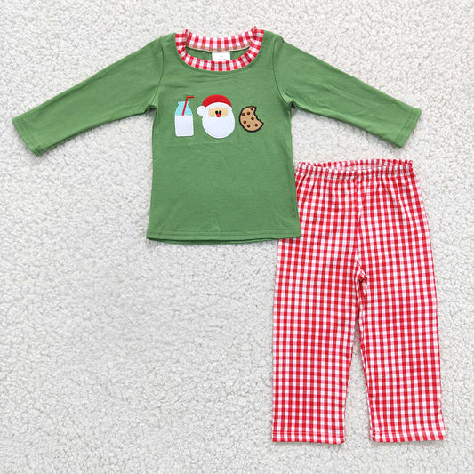 Sibling Christmas Milk Cookie Santa Embroidery Toddler Clothing Sets