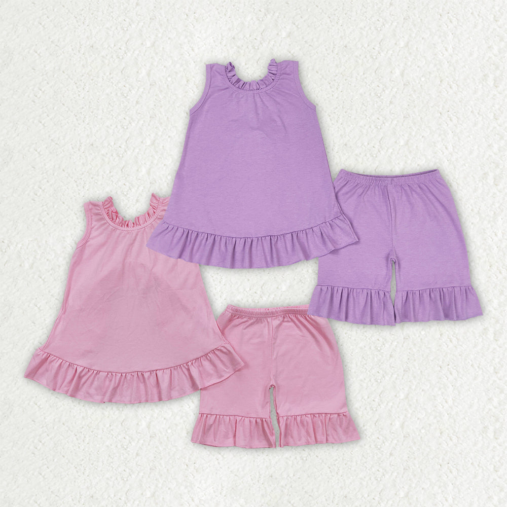 Sibling Baby Girls Back Bow Tunic Tops Ruffle Shorts Outfits