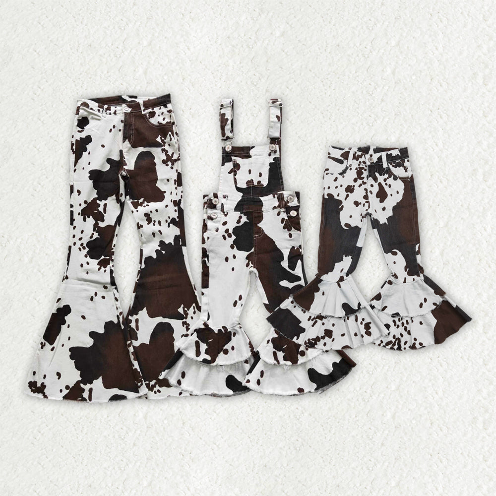 Sibling Mommy and Me Adult Baby Girls Western Cow Print Denim Jeans