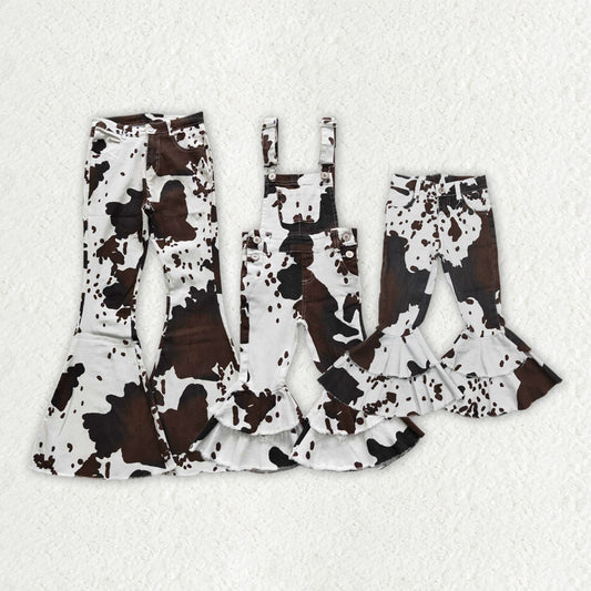 Sibling Mommy and Me Adult Baby Girls Western Cow Print Denim Jeans