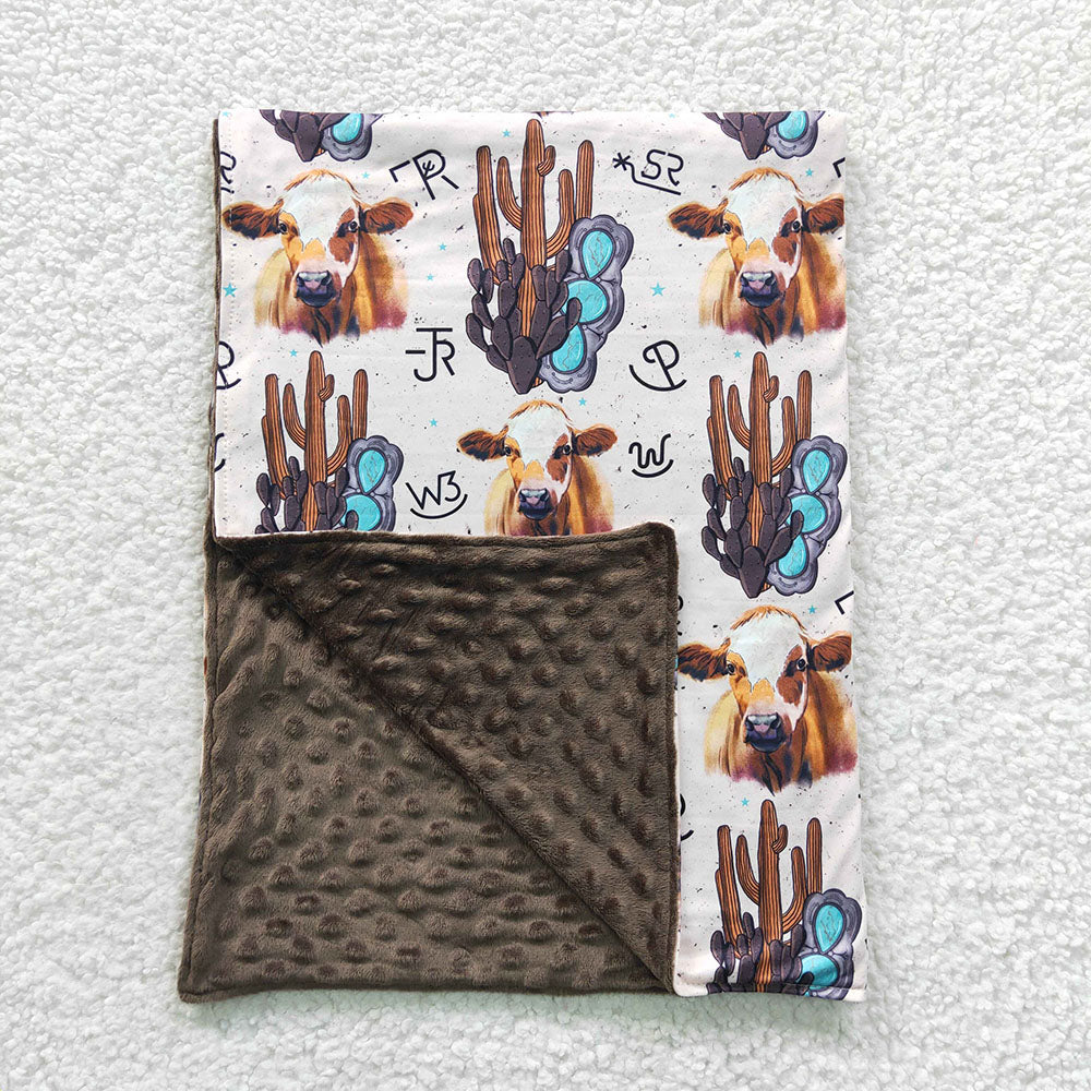 Baby kids Western Cactus Cow Minky Blankets