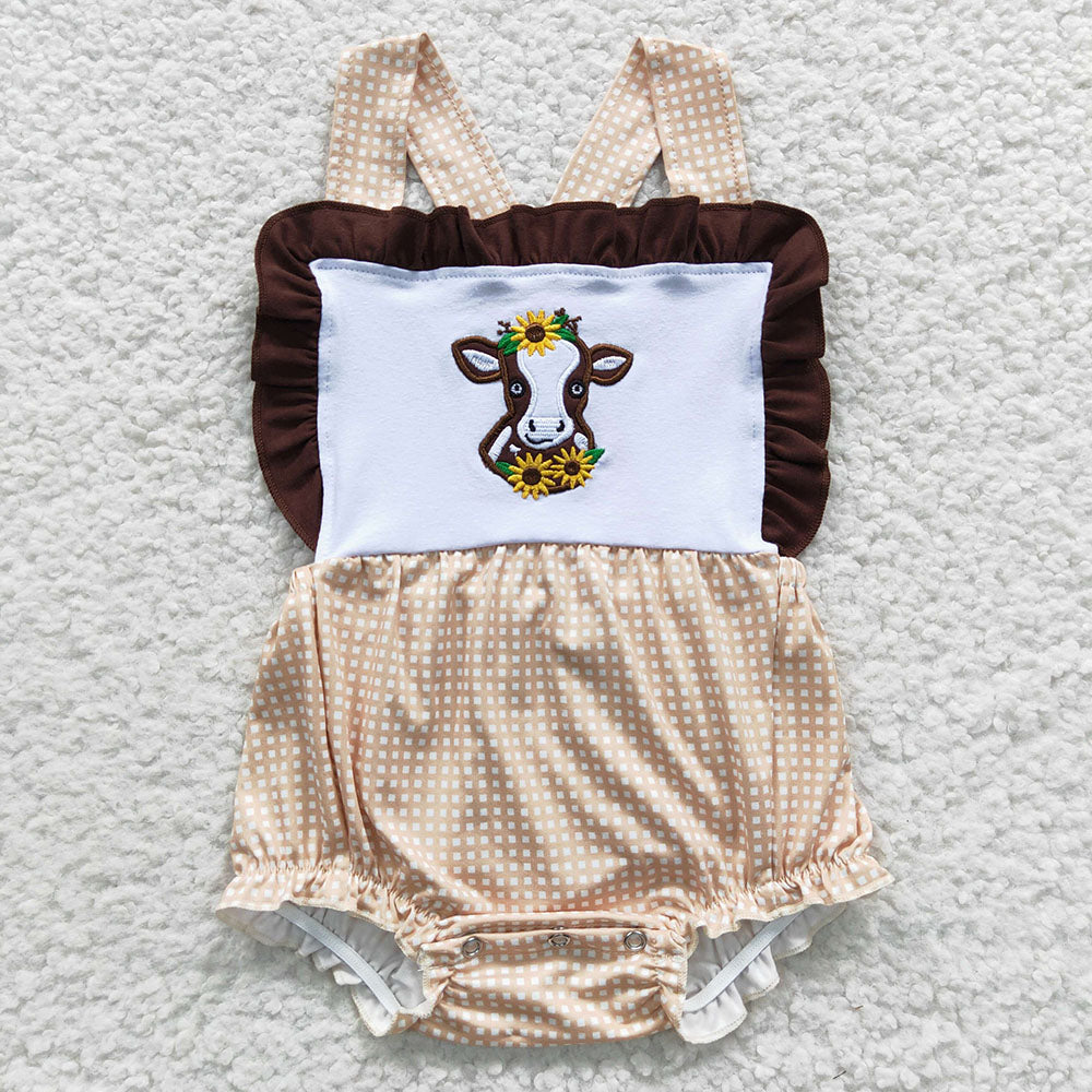 Baby Girls Western Cow Sunflower Rompers