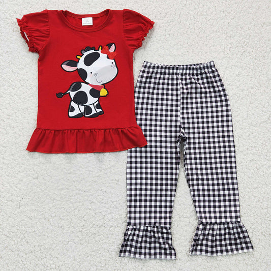 Baby Girls Boys Cow Plaid Embroidery Sibling Clothes Sets