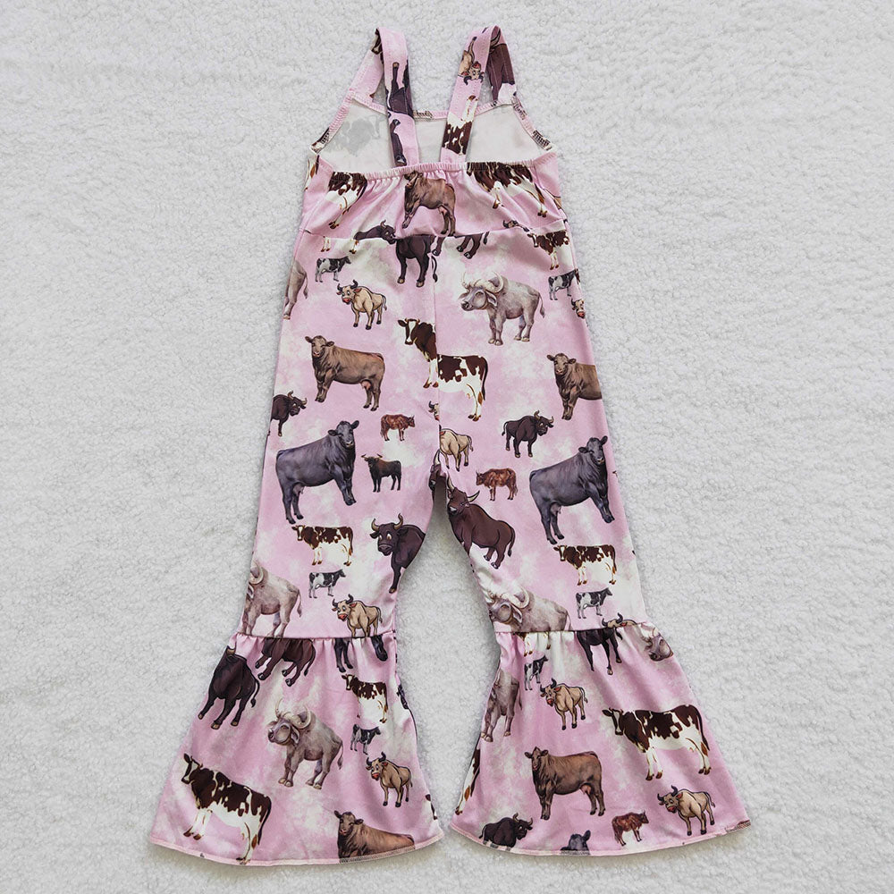 Baby Girls Pink Cow Bell Bottom Jumpsuits