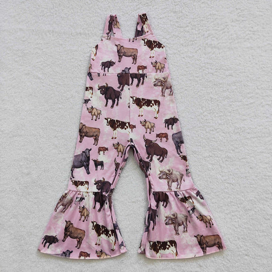 Baby Girls Pink Cow Bell Bottom Jumpsuits