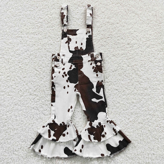 Baby Girls Cowhide Print Bib Bell Overall Jumpsuits