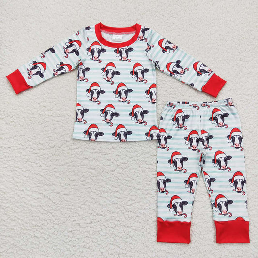 Baby Kids Christmas Cow Long Sleeve Tops Pants Pajamas Clothes Sets