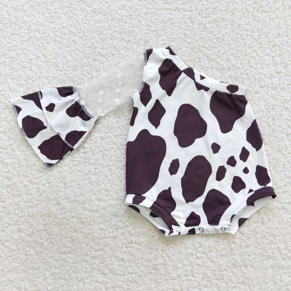 Baby Girls Western Cow Print One Shoulder Long Sleeve Rompers
