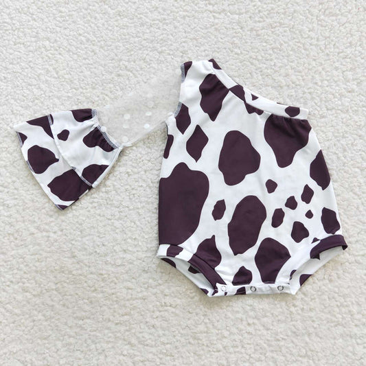 Baby Girls Western Cow Print One Shoulder Long Sleeve Rompers