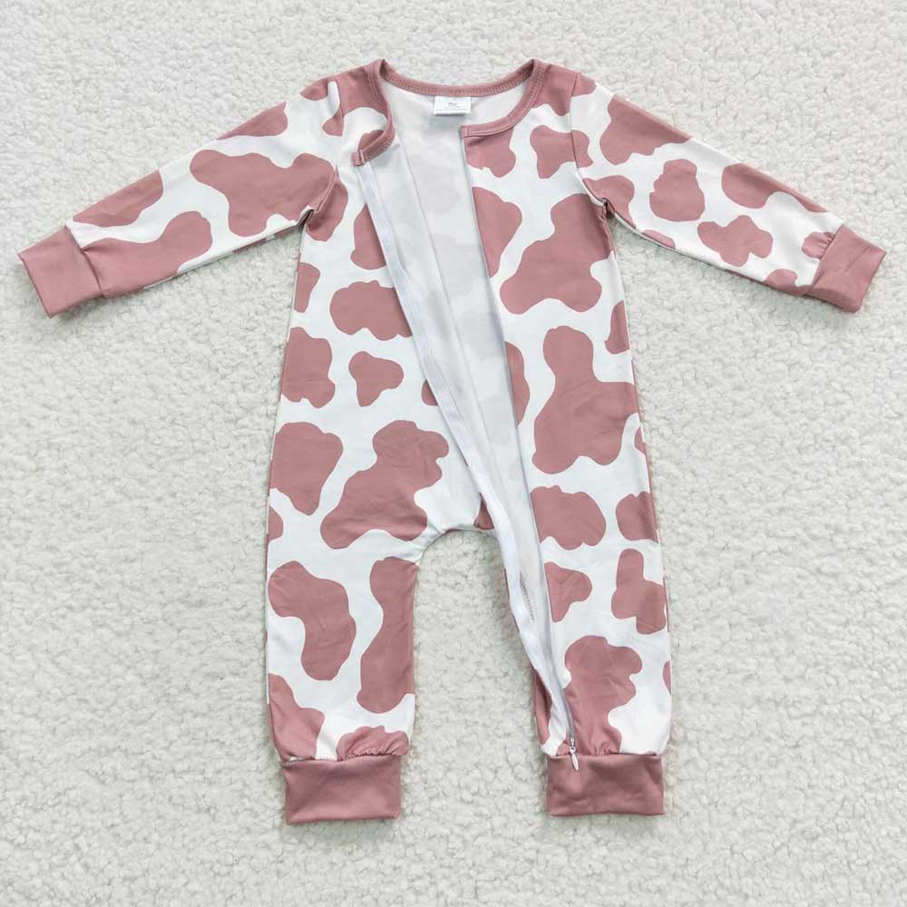 Baby Infant Cow Print Zip Rompers