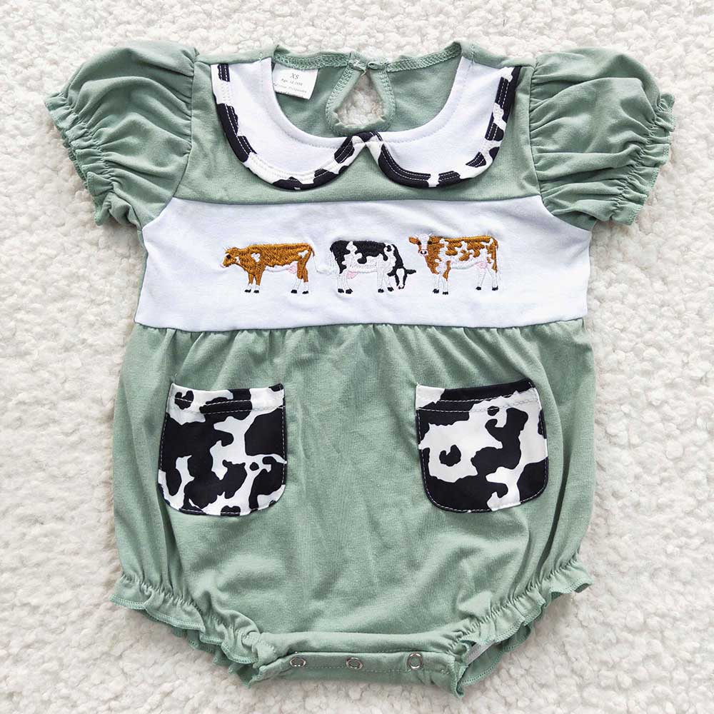 Baby Girls Cow Green Color Rompers