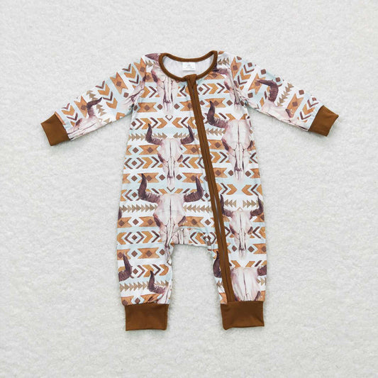 Baby Kids Western Cow Aztec Long Sleeve Rompers