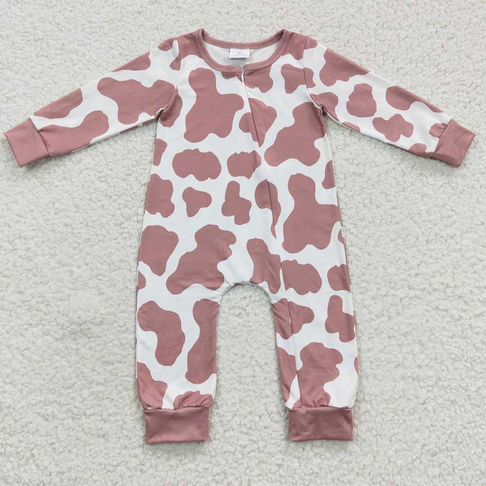 Baby Infant Cow Print Zip Rompers