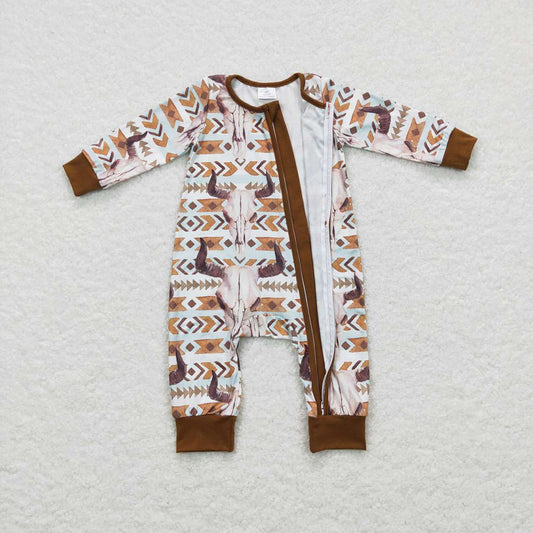 Baby Kids Western Cow Aztec Long Sleeve Rompers