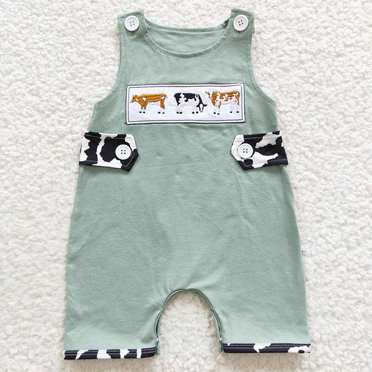 Baby Boys Cow Green Color Rompers