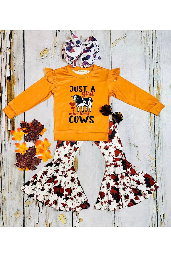 Baby Girls Long Sleeve Cow Shirt Bell Pants Clothes Sets preorder(moq 5)