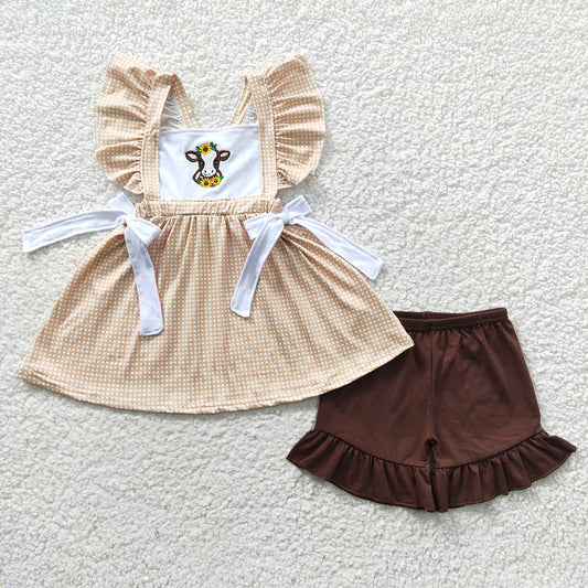 Baby Girls Western Sunflower Cow Tunic Shorts Sets