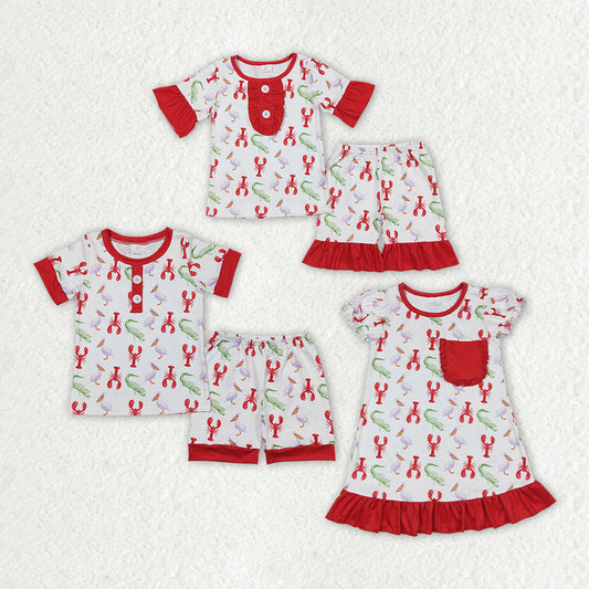 Sibling Baby Boys Girls Crawfish Gowns Pajamas Clothes Sets