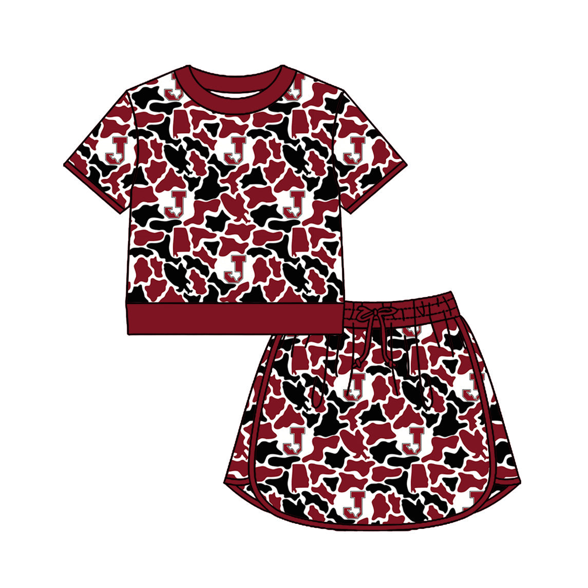 Preorder (moq 5)Baby Girls Colorful Camo Shirt Top Skirt Short Team Clothes Set
