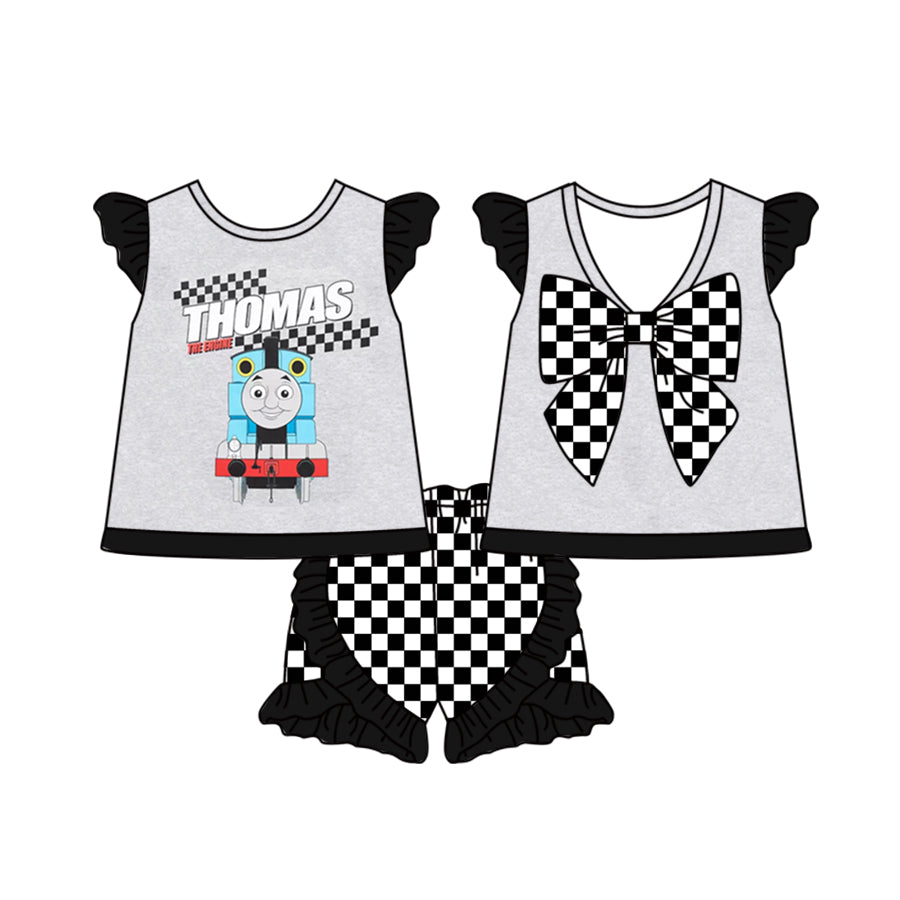 Baby Girls Train Bow Tunic Shirt Top Ruffle Shorts Clothes Sets preorder(moq 5)