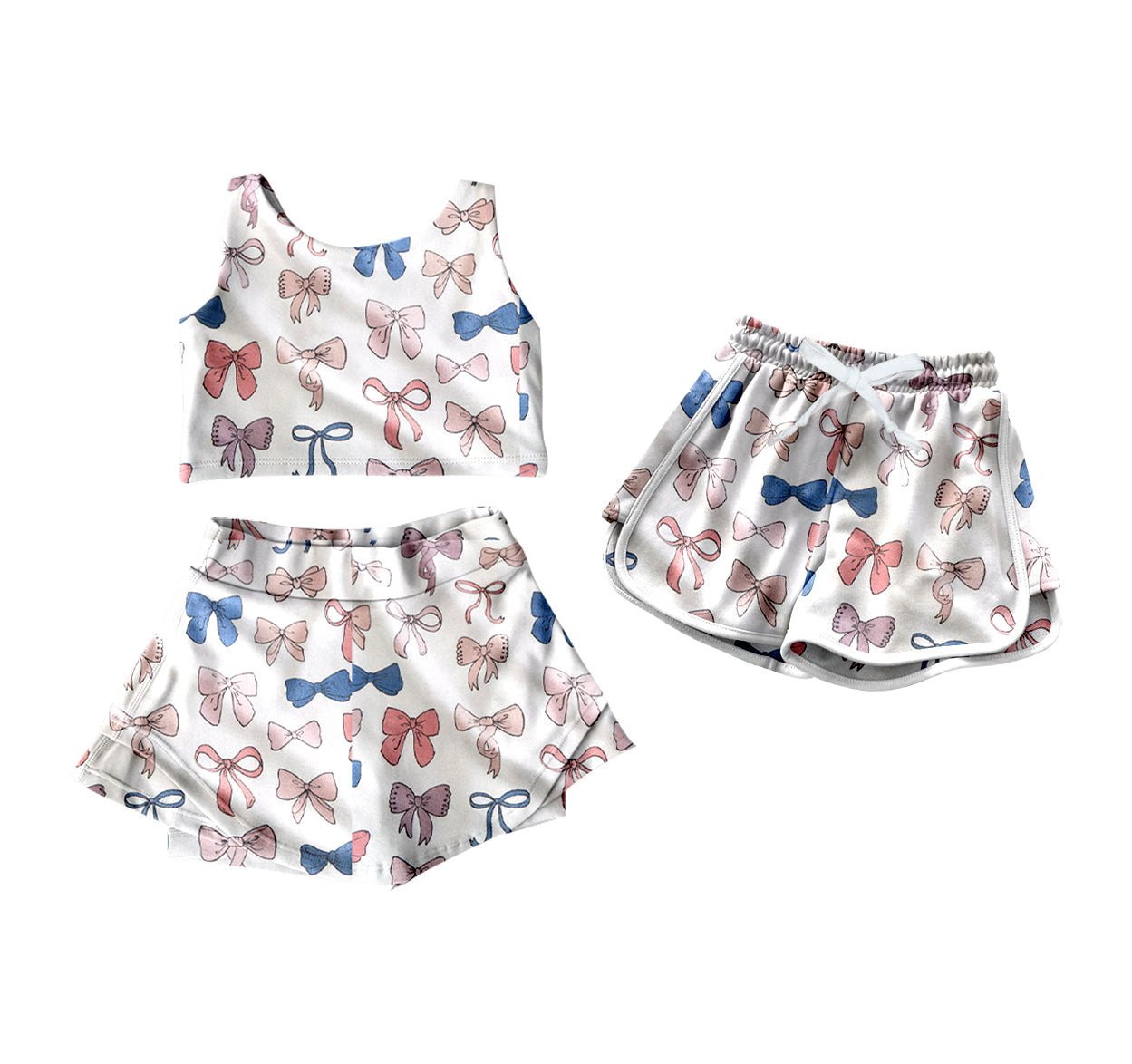 Preorder (moq 5)Baby Girls Sleeveless Colorful Bows Top Skorts Set Shorts Bottoms